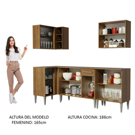 Cocina Integral Esquinera 293cm Marrón Emilly Open Madesa 01