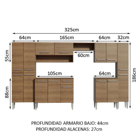 Cocina Integral 325cm Emilly Marrón Joy Madesa 01