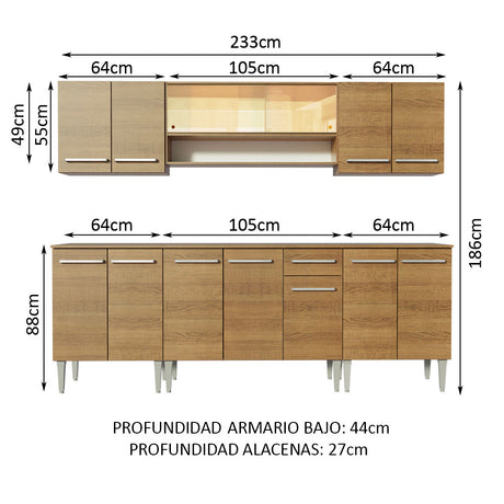 Cocina Integral 233cm Marrón Emilly Smile Madesa 04