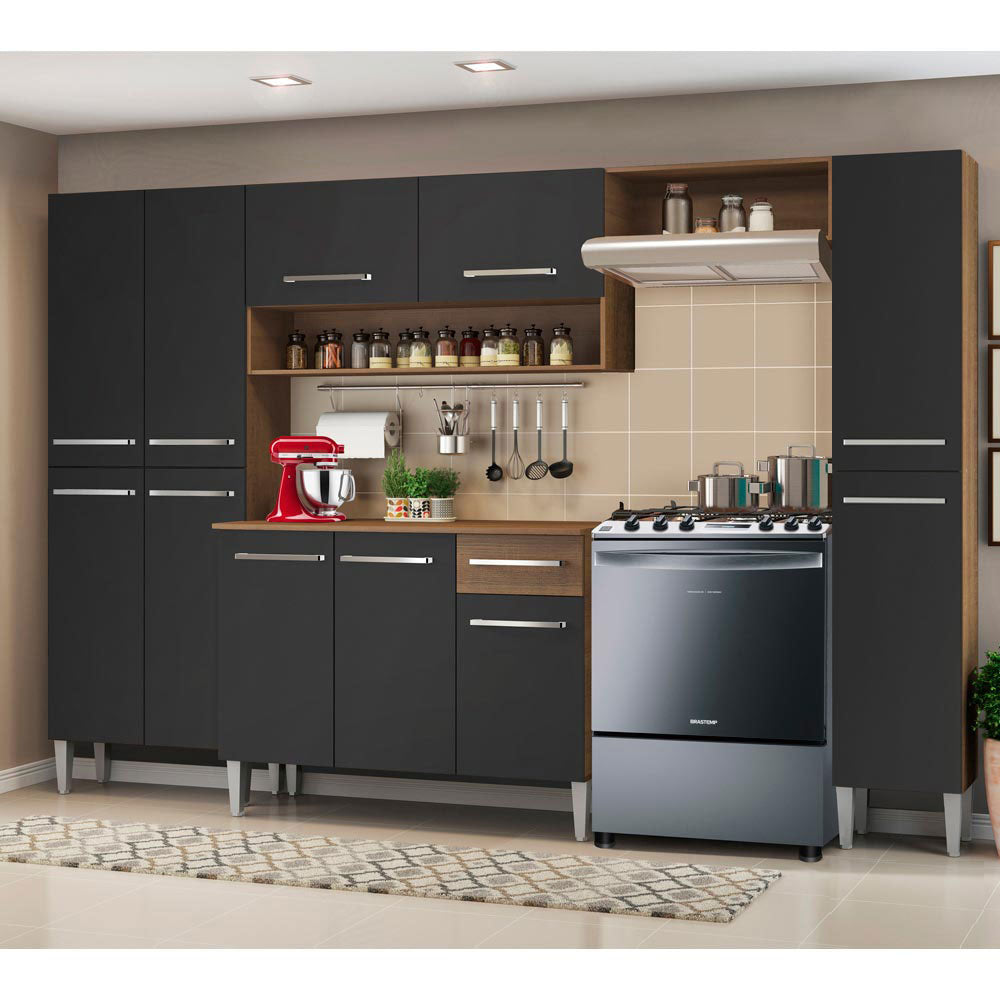 Cocina Integral 261cm Marrón/Negro Emilly Hit 01