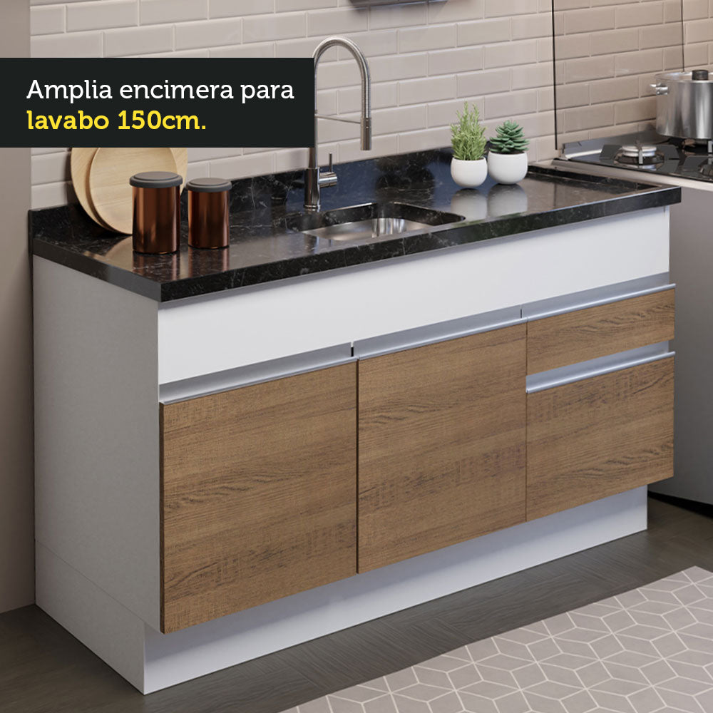 Cocina Compacta 150cm Blanco/Marrón Glamy Madesa 02