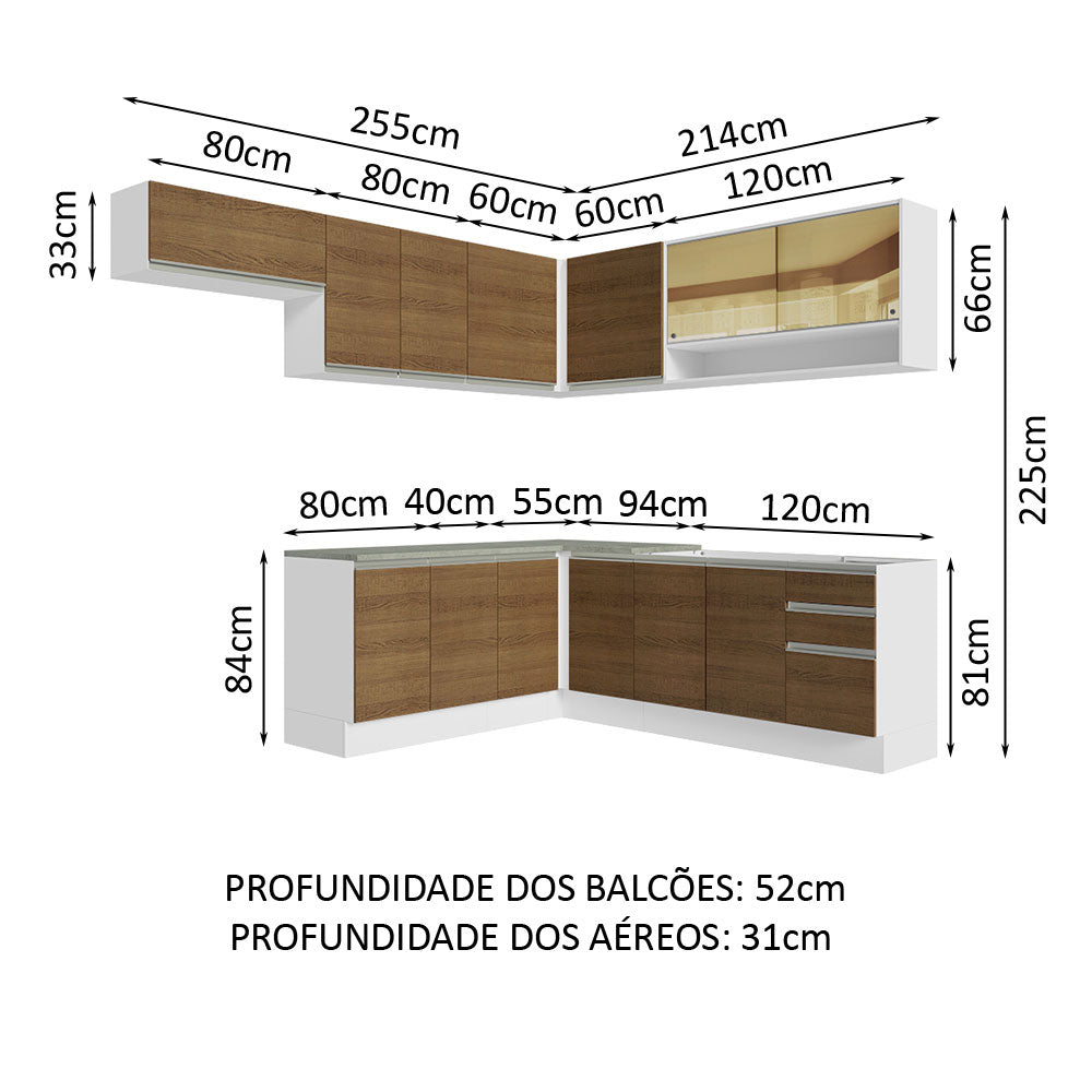 Cocina Integral Esquinera 469cm Blanco/Marrón Glamy Madesa 01