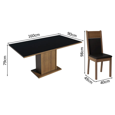 Juego de Comedor Mesa con Tablero de Madera 4 Sillas Negro/Marrón Elisa Madesa