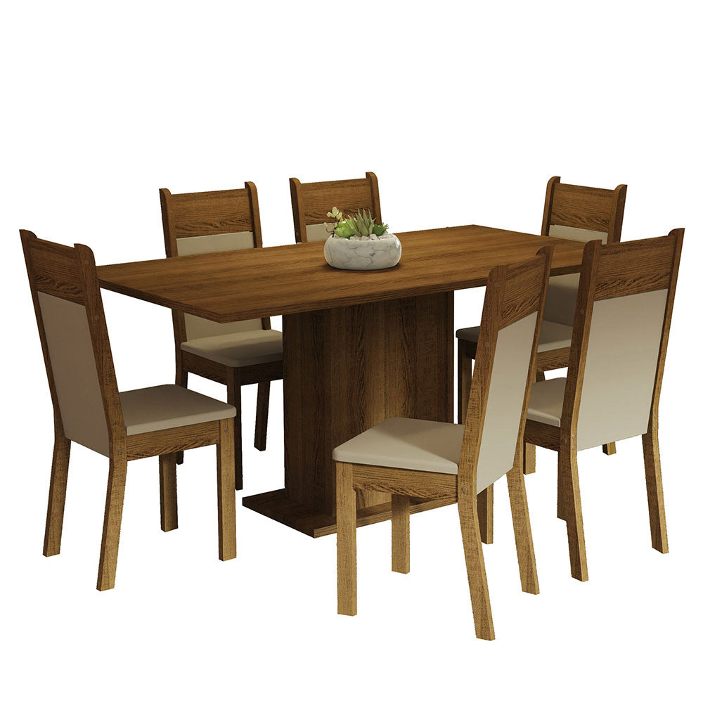 Juego de Comedor Mesa Tablero de Madera 6 Sillas Marrón/Crema/Beige Augusta Madesa