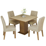 Juego de Comedor Mesa con Tablero de Madera 4 Sillas Livia Madesa - Marrón/Crema/Imperial