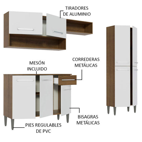 Cocina Integral 229cm Sin Mesón De Acero Marrón/Blanco Emilly Pop Madesa 02