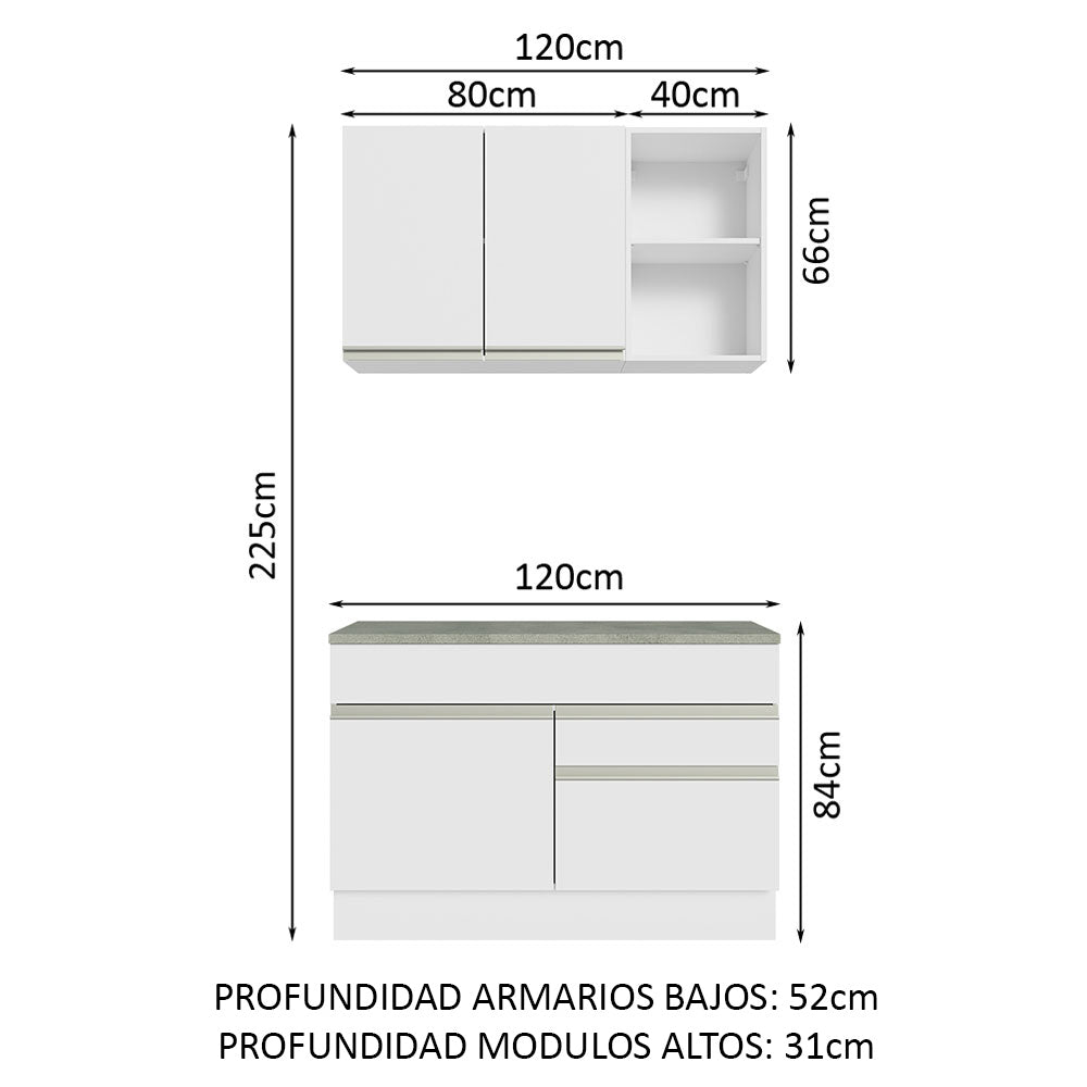 Cocina Compacta 120cm Blanco Glamy Madesa 08