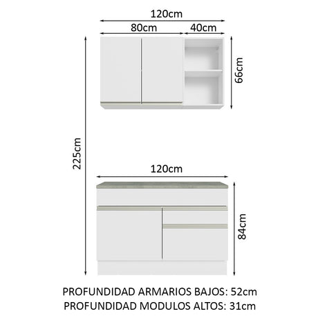 Cocina Compacta 120cm Blanco Glamy Madesa 08