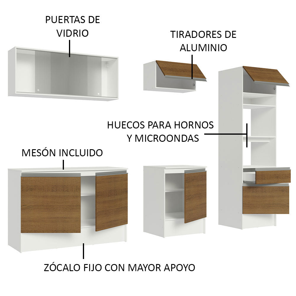 Cocina Integral 240cm Blanco/Marrón Diamante Madesa 05