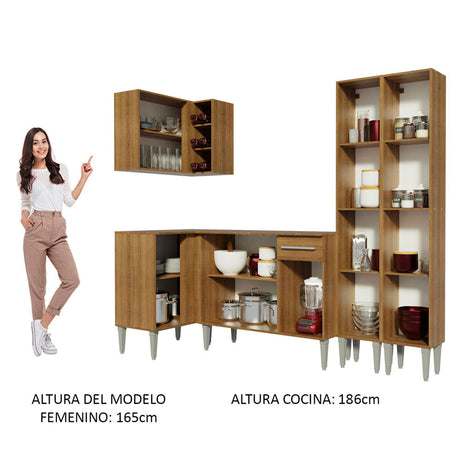 Cocina Integral Esquinera 293cm Marrón Emilly Music Madesa 02