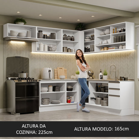 Cocina Integral Esquinera 469cm Blanco Glamy Madesa 01