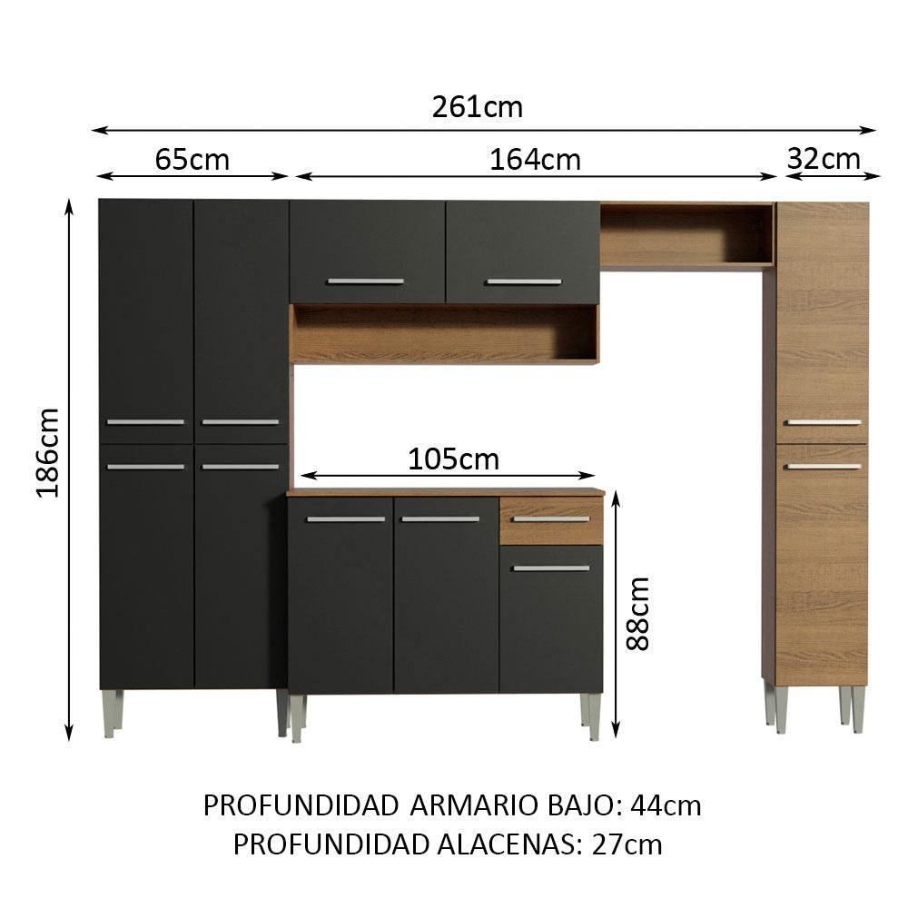 Cocina Integral 261cm Emilly Hit Marrón/Negro