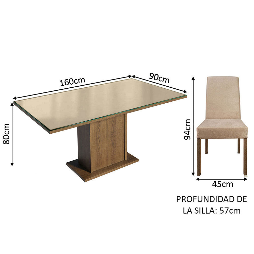 Juego de Comedor Mesa con Tablero de Vidrio 4 Sillas Marrón/Crema/Imperial Avril Madesa