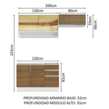 Cocina Integral 200cm Blanco/Marrón Glamy Madesa 08