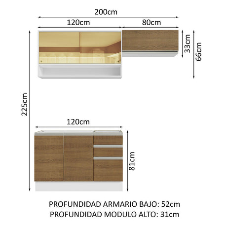 Cocina Integral 200cm Blanco/Marrón Glamy Madesa 08