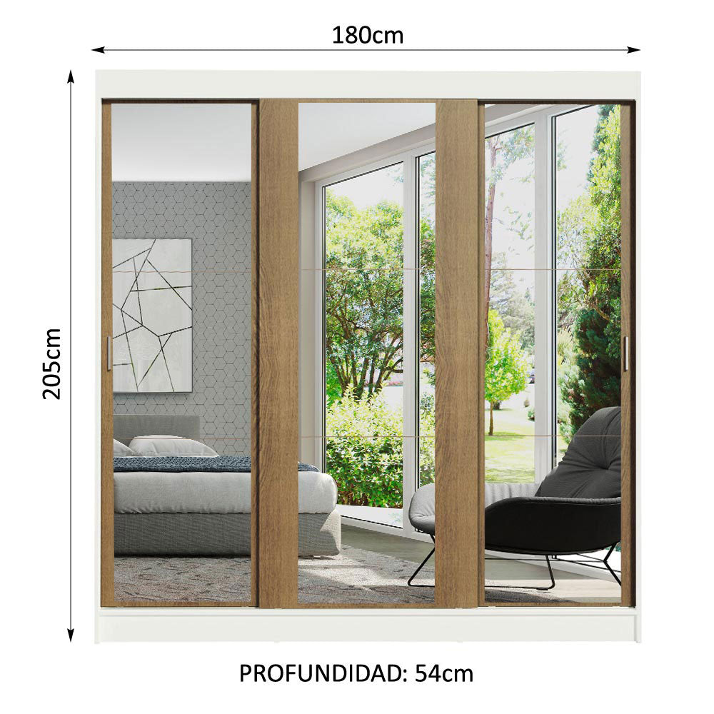 Clóset Matrimonial Reno Puertas Corredizas Con Espejo Blanco - Main Image