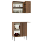 Set Armario 2 Puertas Esquinero Madesa Emilly con Armario, Vinoteca y Mostrador - Marrón