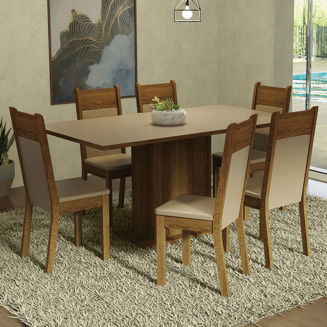 Juego de Comedor Mesa Tablero de Madera 6 Sillas Crema/Marrón/Beige Augusta Madesa