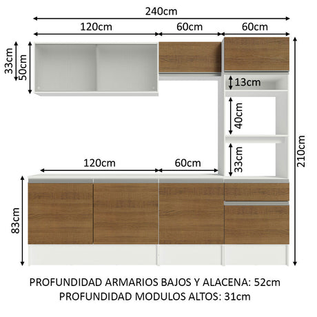 Cocina Integral 240cm Blanco/Marrón Diamante Madesa 05