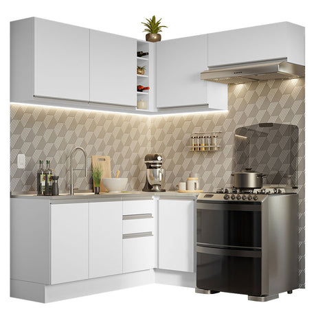 Cocina Integral Esquinera 349cm Blanco Glamy Madesa 07