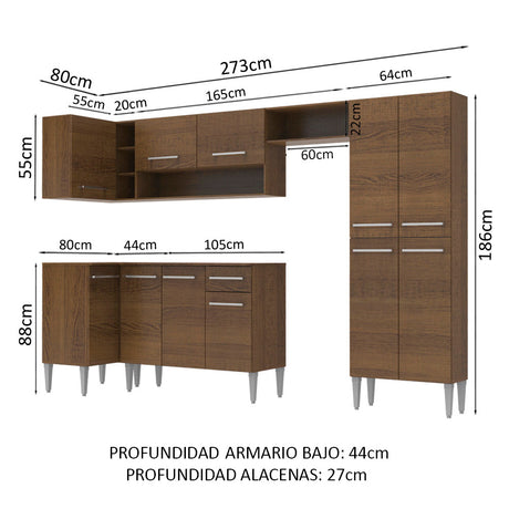 Cocina Integral Esquinera 353cm Marrón Emilly Sun Madesa 01