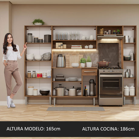 Mueble de Cocina Integral Emilly Hit 261cm Marrón/Blanco