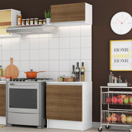 Kit de Cocina 60cm 2 Puertas con Armario Alto y Mostrador Blanco/Marrón Madesa Topazio