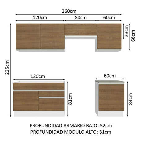 Cocina Integral 260cm Blanco/Marrón Glamy Madesa 05