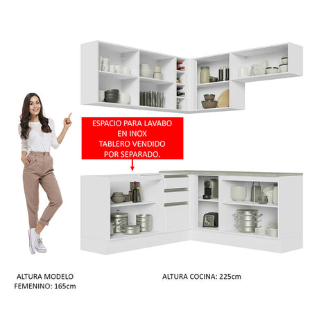 Cocina Integral Esquinera 349cm Blanco Glamy Madesa 03