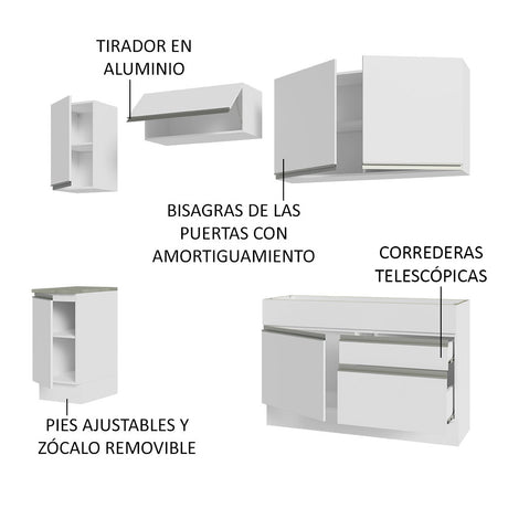 Cocina Integral 240cm Blanco Glamy Madesa 07