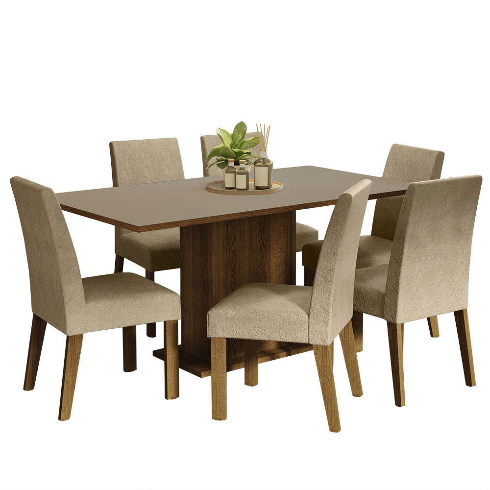 Juego de Comedor Mesa Tablero de Madera 6 Sillas Marrón/Crema/Imperial Renata Madesa