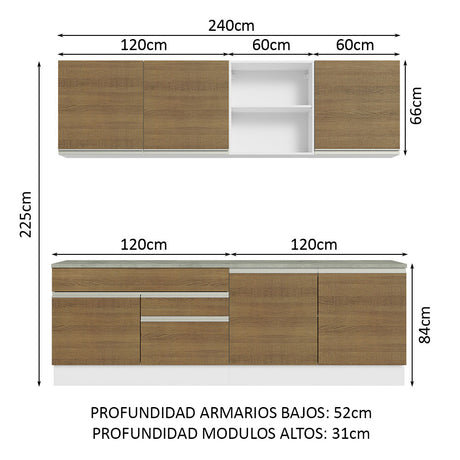 Cocina Integral 240cm Blanco/Marrón Glamy Madesa 06