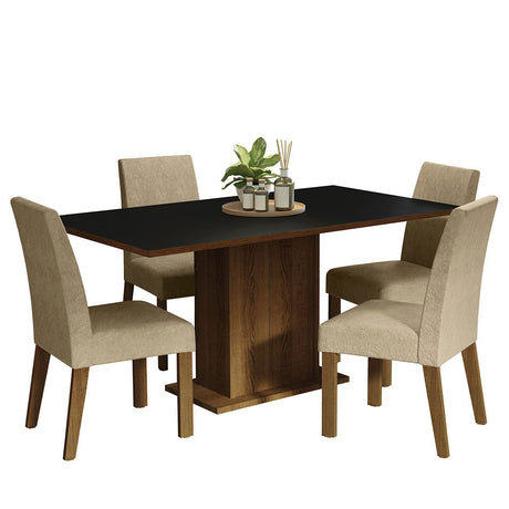 Juego de Comedor Mesa con Tablero de Madera 4 Sillas Marrón/Negro/Imperial Keila Madesa