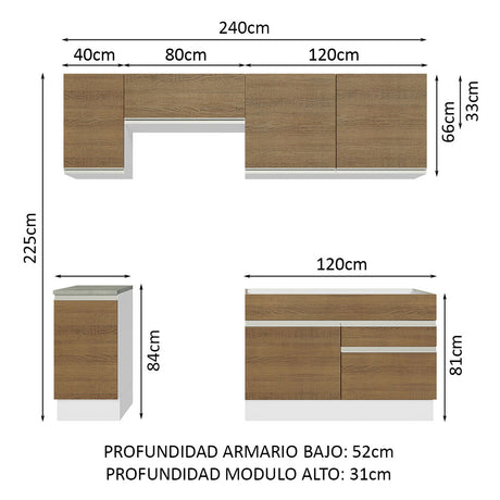 Cocina Integral 240cm Blanco/Marrón Glamy Madesa 07