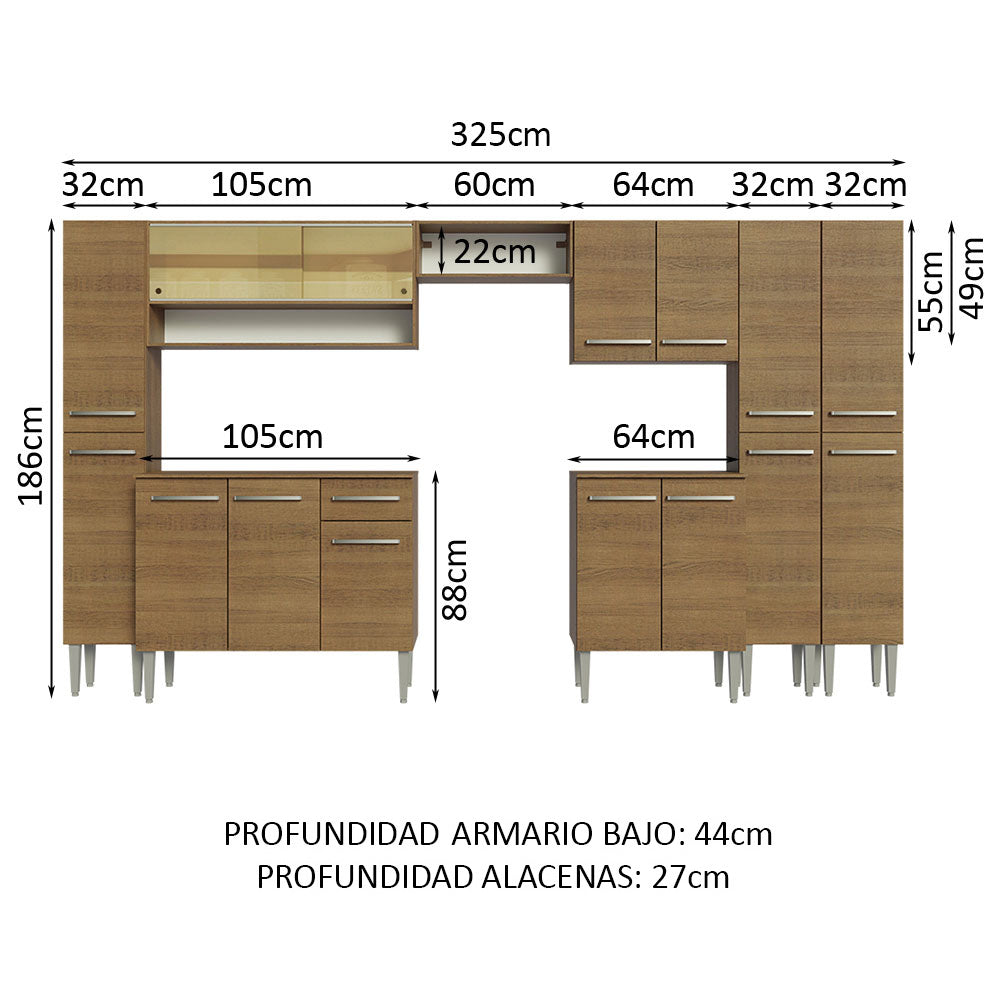 Cocina Integral 325cm Emilly Marrón Madesa 05