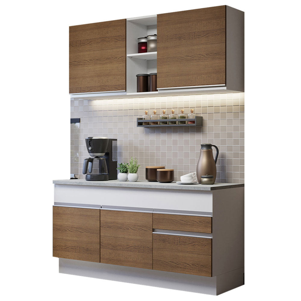 Cocina Compacta 150cm Blanco/Marrón Glamy Madesa 01