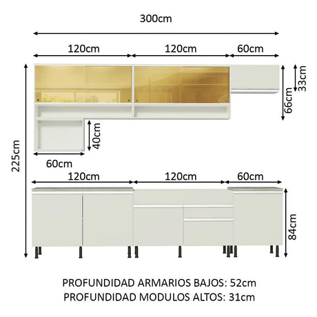 Cocina Integral 300cm Blanco Glamy Madesa 01SR