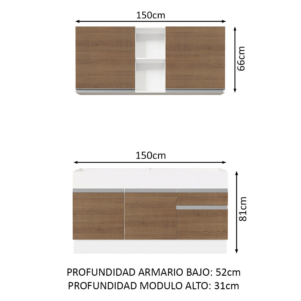 Cocina Compacta 150cm Blanco/Marrón Glamy Madesa 02