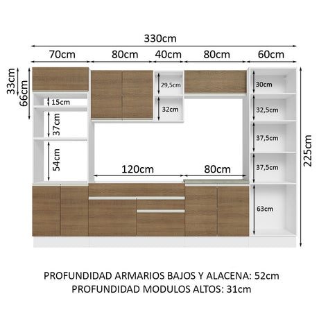 Cocina Integral 330cm Blanco/Marrón Glamy Madesa 03