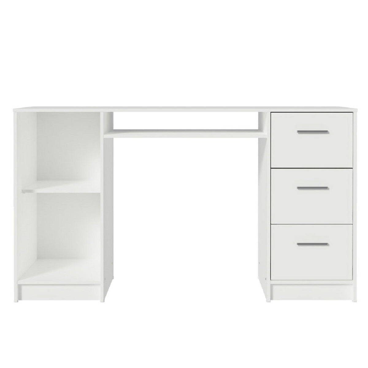 Escritorio Mae Con 3 Cajones Y Estantes - Diseño Blanco Y Madera, 110x50x75 Cm, Para Estudio U Oficina
