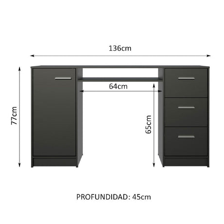 Escritorio Para PC Madesa Alaska 3 Cajones 1 Puerta - Negro