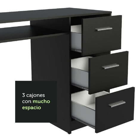 Escritorio Para PC Madesa Alaska 3 Cajones 1 Puerta - Negro