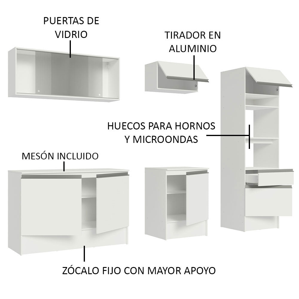 Cocina Integral 240cm Blanco Diamante Madesa 05