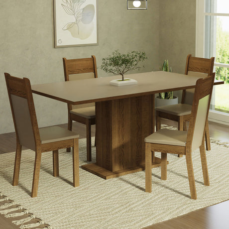 Juego de Comedor Mesa con Tablero de Madera 4 Sillas Crema/Marrón/Beige Elisa Madesa