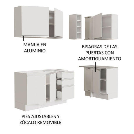 Cocina Integral Esquinera 269cm Blanco Glamy Madesa 01