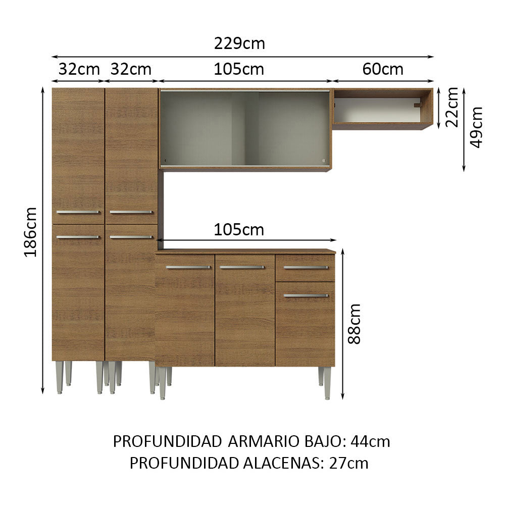 Cocina Integral 229cm Marrón Emilly Madesa 08