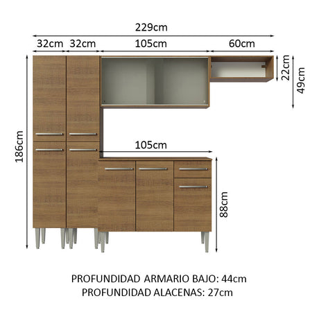 Cocina Integral 229cm Marrón Emilly Madesa 08