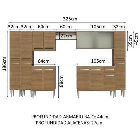 Cocina Integral 325cm Emilly Marrón Madesa 03