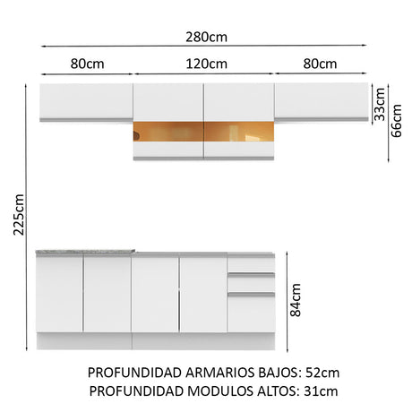 Cocina Integral 280cm Blanco Glamy Madesa 02