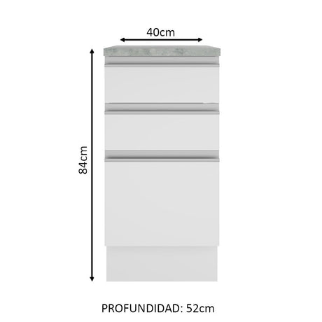 Mueble de Cocina Madesa Glamy 40 cm 3 Cajones Blanco